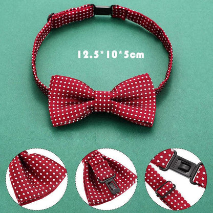 Formal Polka Dot Bow Tie Adjustable Necktie Small Size for Kids Pets Party Use