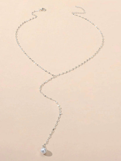 Pearl Silver Tone Long Chain Necklace Tassel Party Jewellery Women Accessories