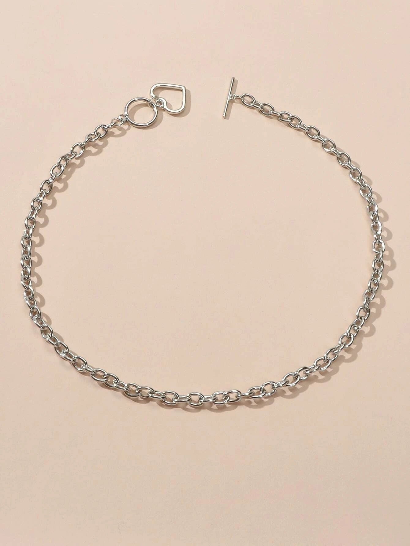 Minimalist Jewellery Silver Link Heart Pendant Necklace Women Punk Accessories