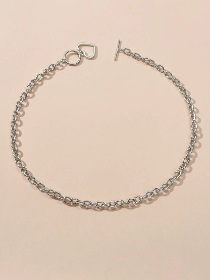 Minimalist Jewellery Silver Link Heart Pendant Necklace Women Punk Accessories