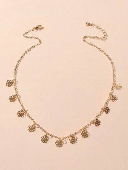 Minimalist Style Gold Silver Flower Charm Necklace Fashion Women Accessories