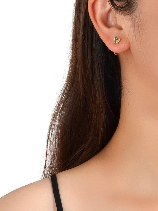 Minimalist Gold Silver Butterfly Cute Hoop Earrings Cute Stud Women Accessories
