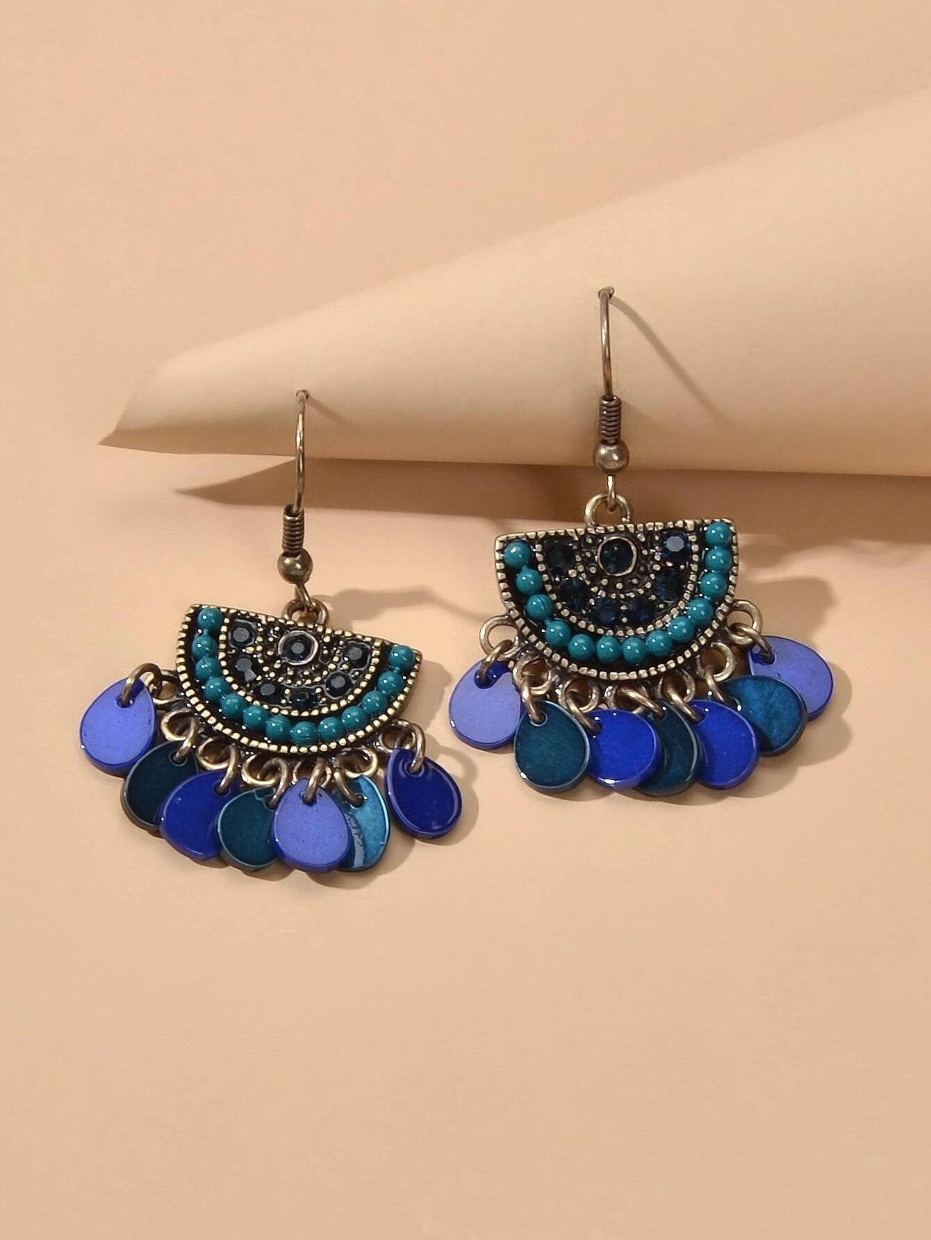Boho Jewellery Blue Beads Sectored Water Drop Earrings Ethnic Women Accessories