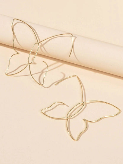 Gold Minimalist Butterfly Geometric Statement Drop Earrings Women Accessories