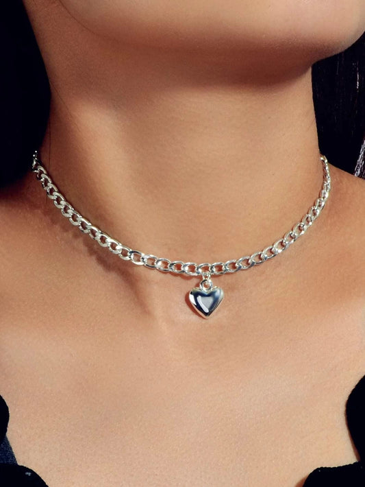 Fashion Gold Silver Chain Love Heart Charm Necklace Women Minimalist Accessories
