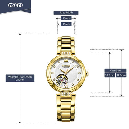 MEGIR Luxury Stainless Steel Gold Women Bracelet Watch Large Dial Automatic Mechanical Wrist Watches Ladies Business Watch Clock