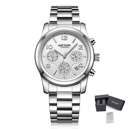 MEGIR Luxury Elegant Women Watch Stainless Steel Ladies Quartz Wristwatch Fashion Female Watches Casual Femme Relogio 2057