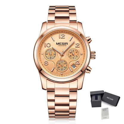 MEGIR Luxury Elegant Women Watch Stainless Steel Ladies Quartz Wristwatch Fashion Female Watches Casual Femme Relogio 2057
