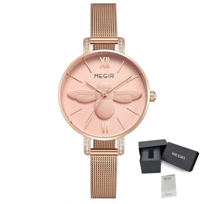 MEGIR Fashion Women Watches Top Brand Luxury Quartz Wristwatch Ladies Rose Gold Mesh Belt Business Casual Watch Reloj Mujer 7009