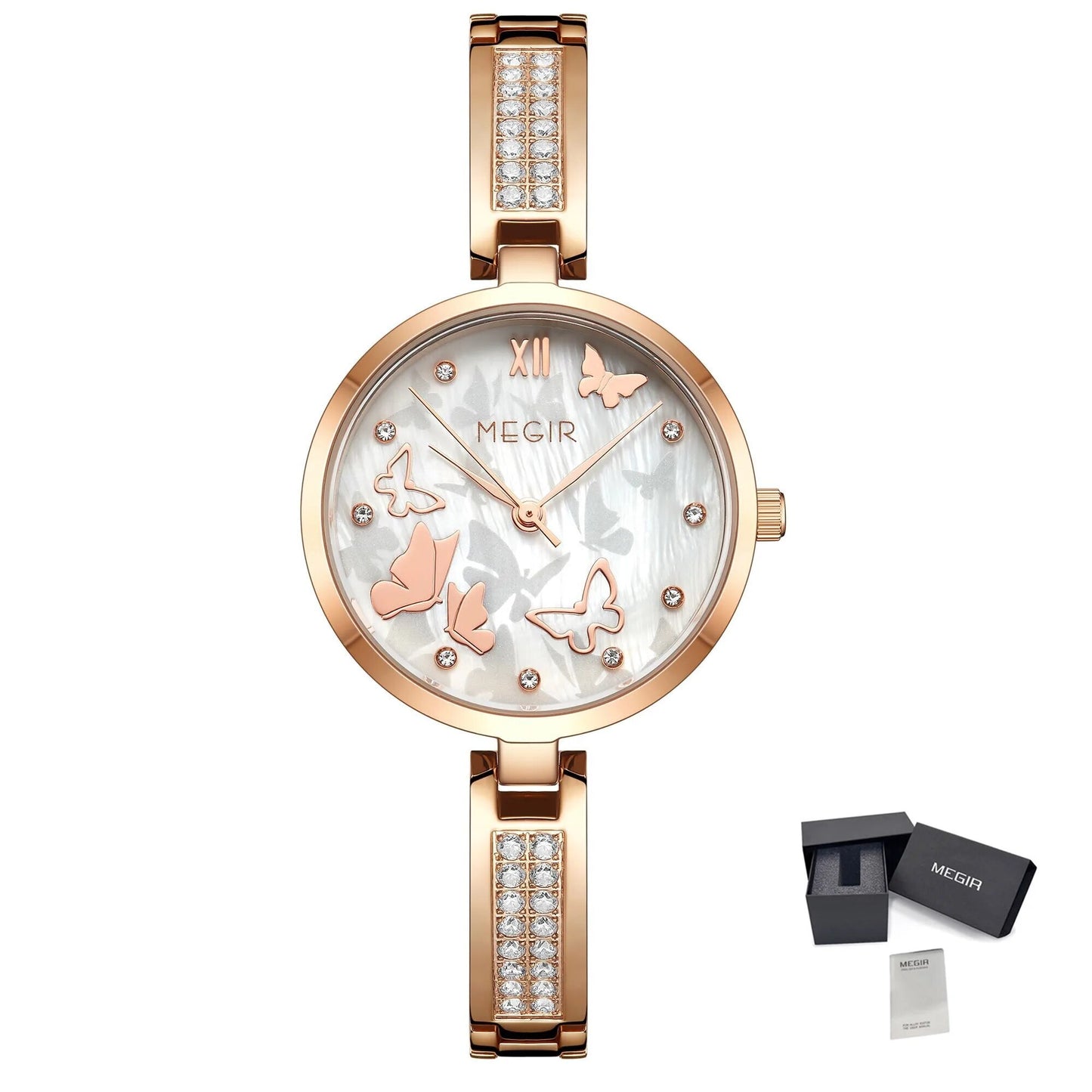 MEGIR Watch for Women Luxury Diamond Ladies Quartz Wristwatches Steel Women Bracelet Watches Female Dress Clock Relogio Feminino