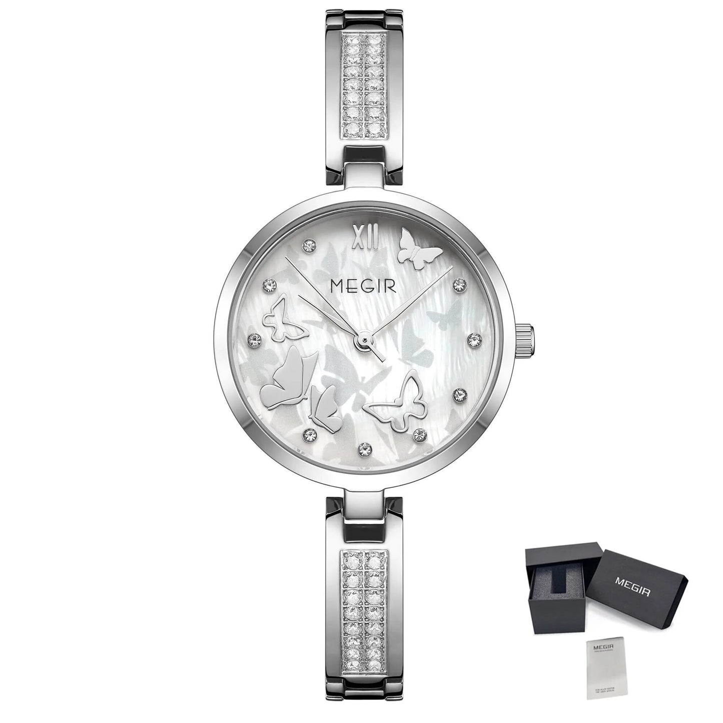 MEGIR Watch for Women Luxury Diamond Ladies Quartz Wristwatches Steel Women Bracelet Watches Female Dress Clock Relogio Feminino