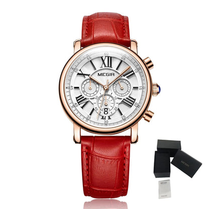 MEGIR Top Brand Quartz Watch for Women Leather Strap Ladies Casual Sport Wristwatch Luxury Waterproof Watches Clock 2058