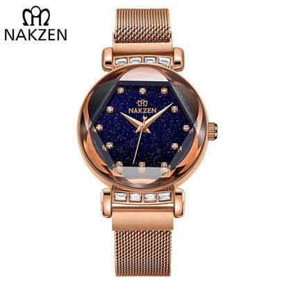 NAKZEN Women Diamond Elegant Starry Sky Watches Ladies Creative Roman Fashion Waterproof Quartz Watch Clock relogio feminino