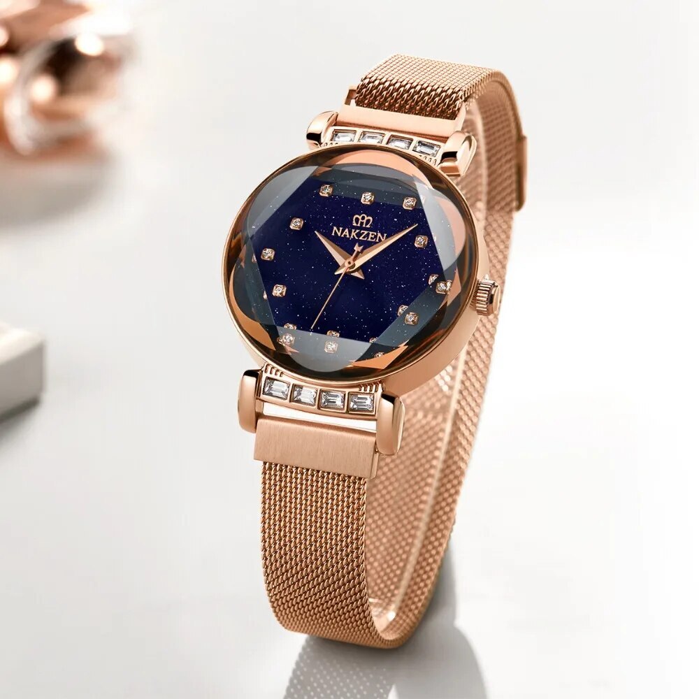 NAKZEN Women Diamond Elegant Starry Sky Watches Ladies Creative Roman Fashion Waterproof Quartz Watch Clock relogio feminino