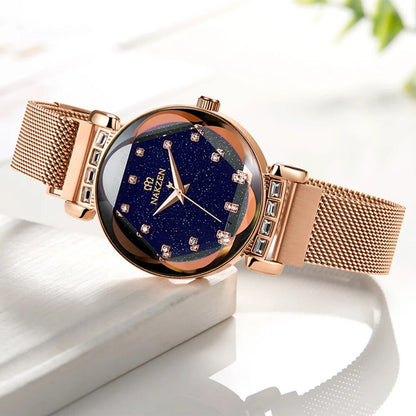NAKZEN Women Diamond Elegant Starry Sky Watches Ladies Creative Roman Fashion Waterproof Quartz Watch Clock relogio feminino