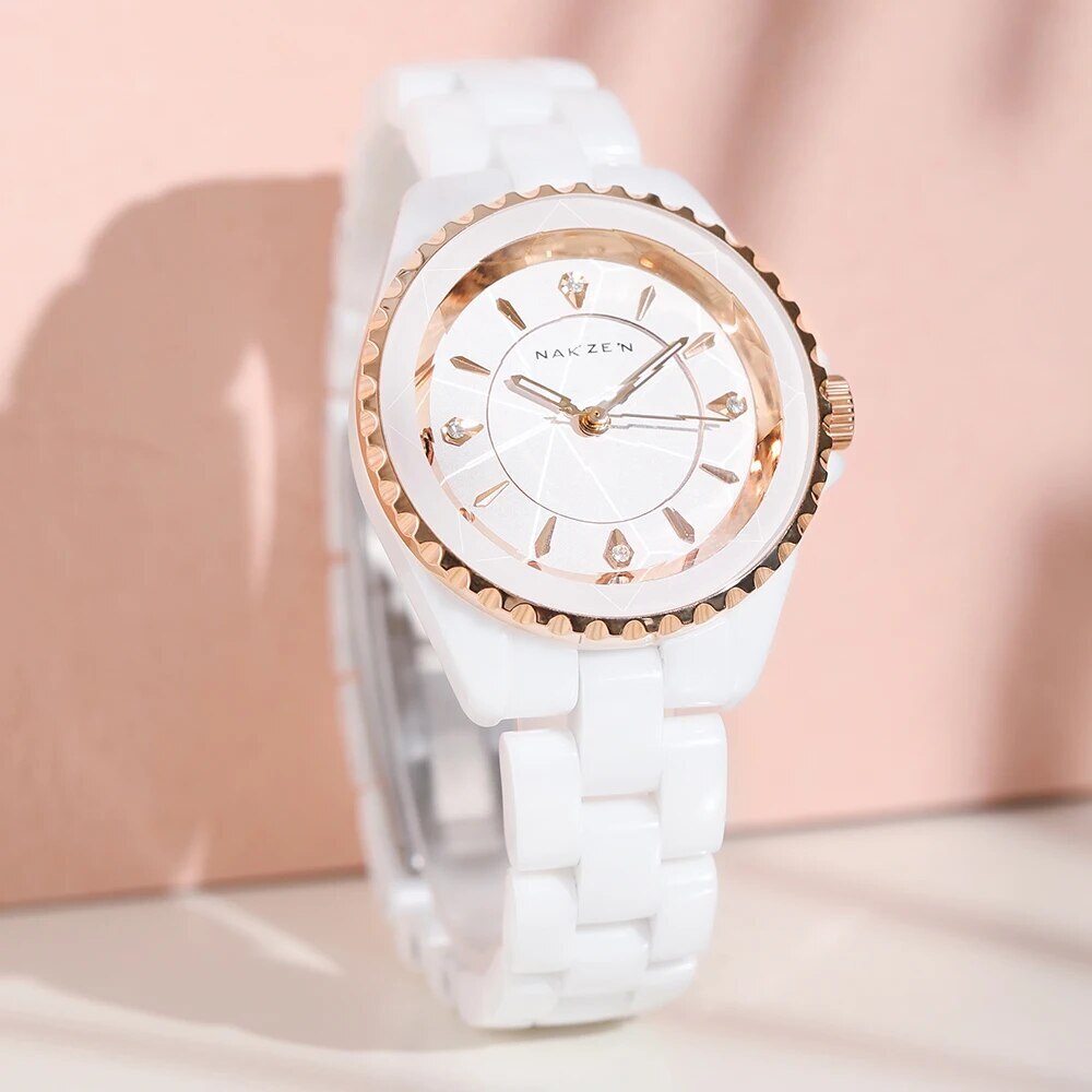 NAKZEN Ladies Ceramic Quartz Watch Women New Fashion Analog Waterproof Diamond Wristwatches For Gifts Clock Relojes Mujer