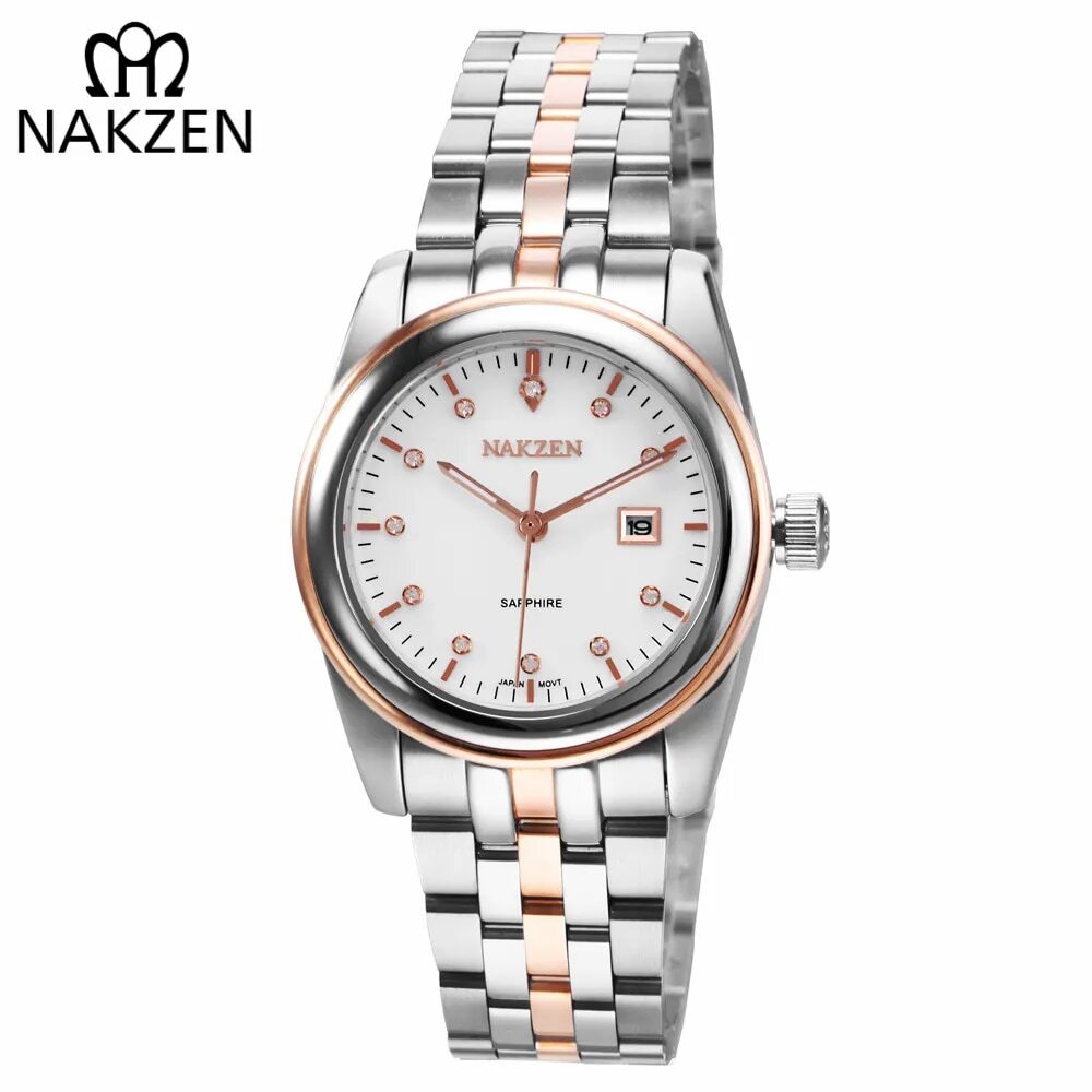 NAKZEN Womens Gold Luxury Quartz Diamond Watch Calendar Display Women Full Steel Wrist Watch Female Clock relogio masculino