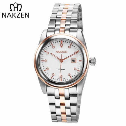 NAKZEN Womens Gold Luxury Quartz Diamond Watch Calendar Display Women Full Steel Wrist Watch Female Clock relogio masculino