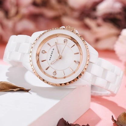 NAKZEN Ladies Ceramic Quartz Watch Women New Fashion Analog Waterproof Diamond Wristwatches For Gifts Clock Relojes Mujer