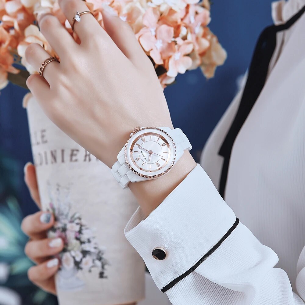 NAKZEN Ladies Ceramic Quartz Watch Women New Fashion Analog Waterproof Diamond Wristwatches For Gifts Clock Relojes Mujer