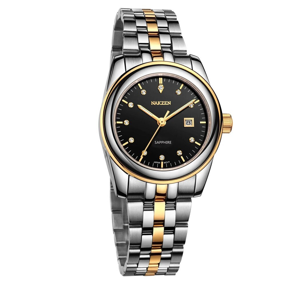 NAKZEN Womens Gold Luxury Quartz Diamond Watch Calendar Display Women Full Steel Wrist Watch Female Clock relogio masculino