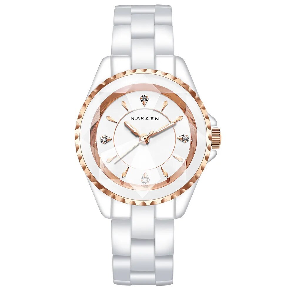 NAKZEN Ladies Ceramic Quartz Watch Women New Fashion Analog Waterproof Diamond Wristwatches For Gifts Clock Relojes Mujer