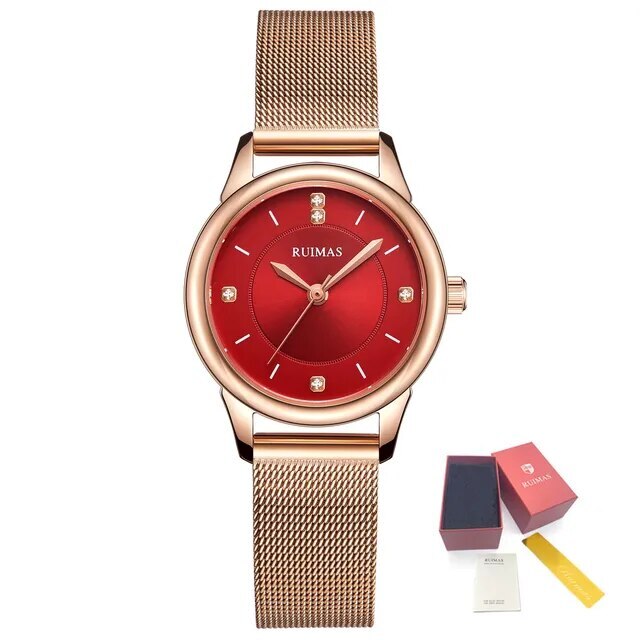 RUIMAS Women Watches Luxury Fashion Female Quartz Watch Steel Mesh Ladies Wristwatch Elegant Dress Clock Relogio Feminino 6779