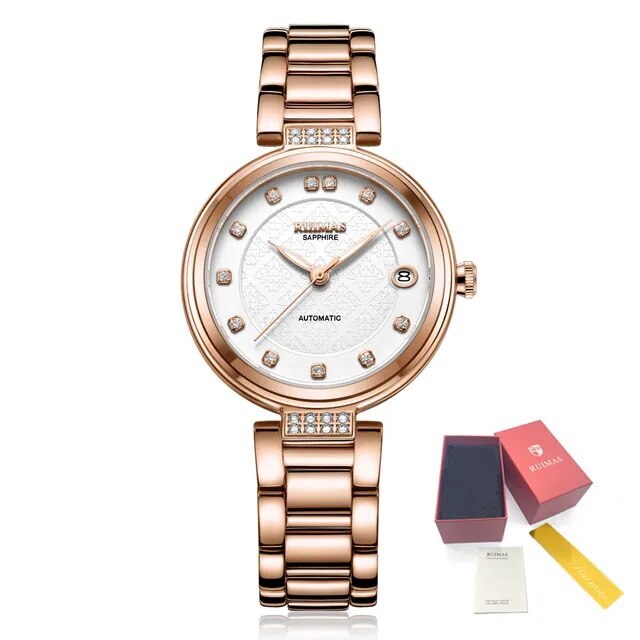 RUIMAS Women Automatic Mechanical Watch Steel Strap Ladies Business Wrist Watch Fashion Waterproof Date Clock Montre Femme 6756