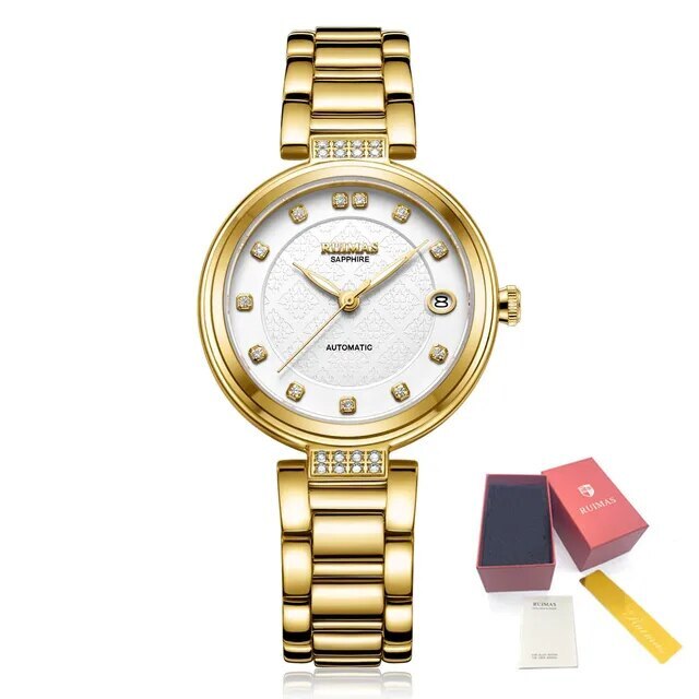 RUIMAS Women Automatic Mechanical Watch Steel Strap Ladies Business Wrist Watch Fashion Waterproof Date Clock Montre Femme 6756