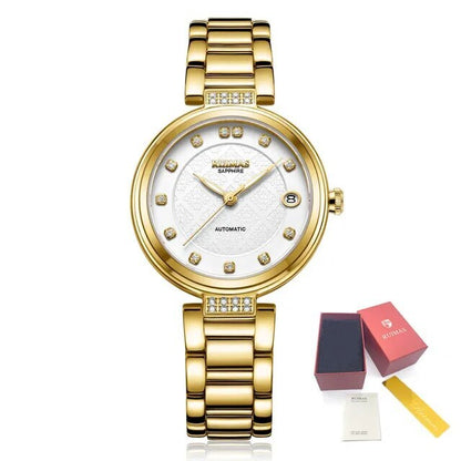 RUIMAS Women Automatic Mechanical Watch Steel Strap Ladies Business Wrist Watch Fashion Waterproof Date Clock Montre Femme 6756