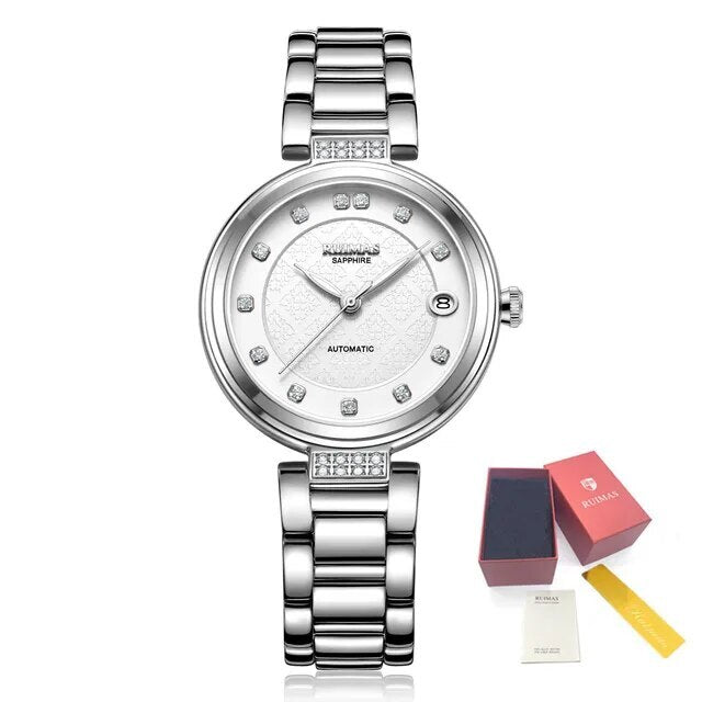 RUIMAS Women Automatic Mechanical Watch Steel Strap Ladies Business Wrist Watch Fashion Waterproof Date Clock Montre Femme 6756