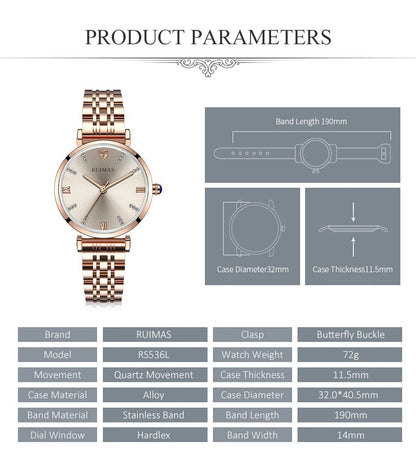 RUIMAS Women Watches Top Brand Luxury Quartz Watch Waterproof Fashion Ladies Wristwatch Stain Steel Dress Clock Reloj Mujer 536