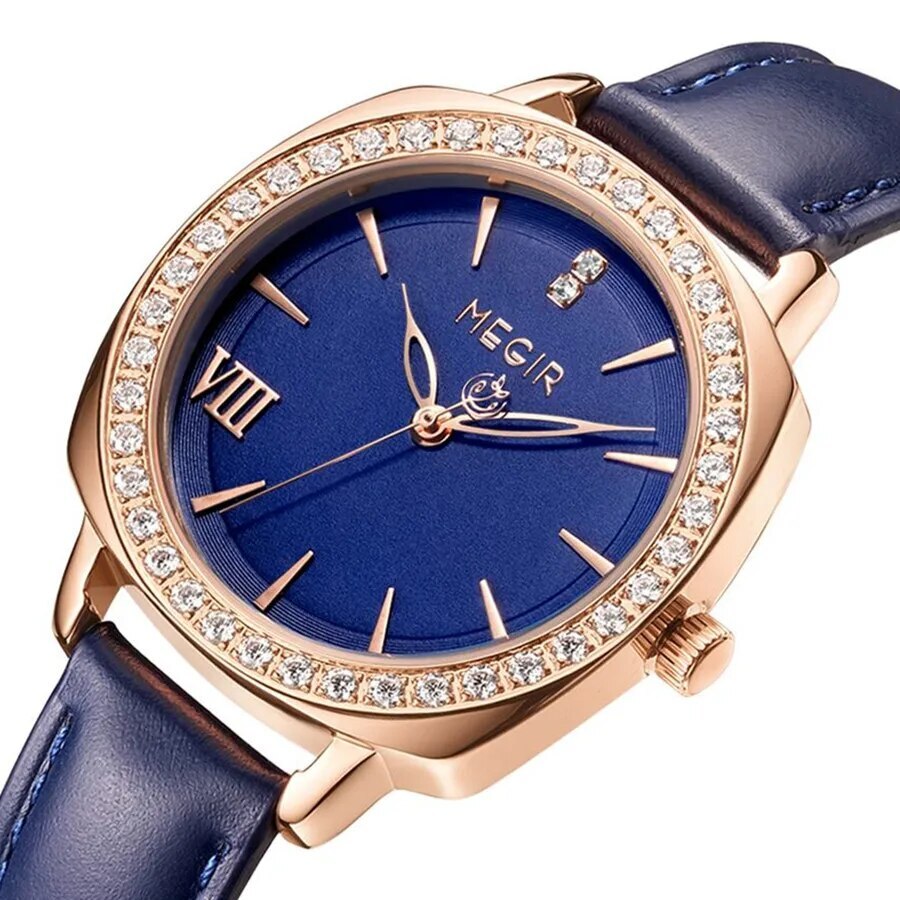 MEGIR Fashion Women Watch Luxury Diamond Leather Ladies Bracelet Watch Female Quartz Wristwatches Dress Clock Relogio Feminino