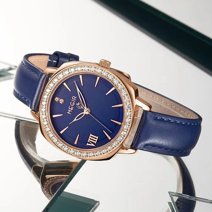MEGIR Fashion Women Watch Luxury Diamond Leather Ladies Bracelet Watch Female Quartz Wristwatches Dress Clock Relogio Feminino