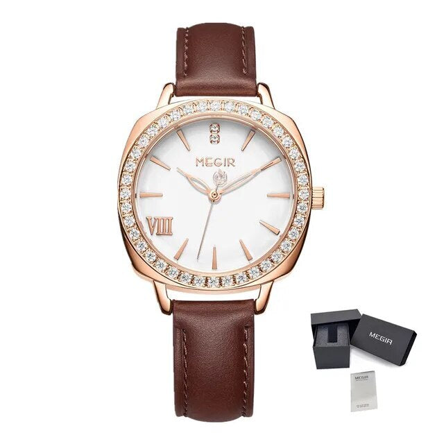MEGIR Fashion Women Watch Luxury Diamond Leather Ladies Bracelet Watch Female Quartz Wristwatches Dress Clock Relogio Feminino