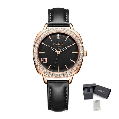 MEGIR Fashion Women Watch Luxury Diamond Leather Ladies Bracelet Watch Female Quartz Wristwatches Dress Clock Relogio Feminino