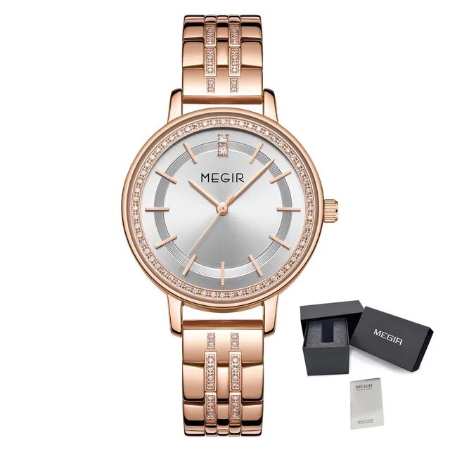 MEGIR Luxury Watches for Women Stainless Steel Dress Clock Fashion Elegant Wristwatch Quartz Watch Ladies Clock Reloj Mujer 7012