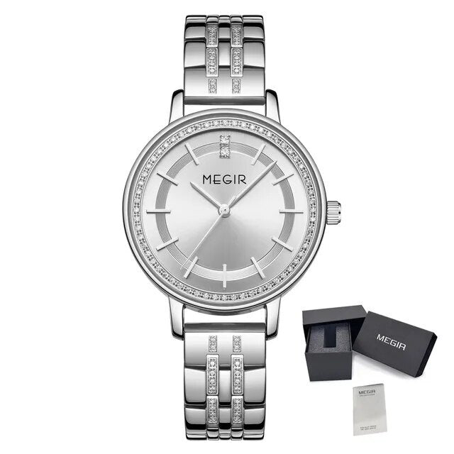 MEGIR Luxury Watches for Women Stainless Steel Dress Clock Fashion Elegant Wristwatch Quartz Watch Ladies Clock Reloj Mujer 7012