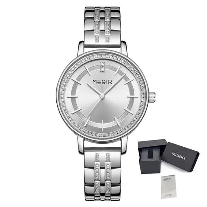 MEGIR Luxury Watches for Women Stainless Steel Dress Clock Fashion Elegant Wristwatch Quartz Watch Ladies Clock Reloj Mujer 7012