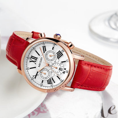 MEGIR Top Brand Quartz Watch for Women Leather Strap Ladies Casual Sport Wristwatch Luxury Waterproof Watches Clock 2058