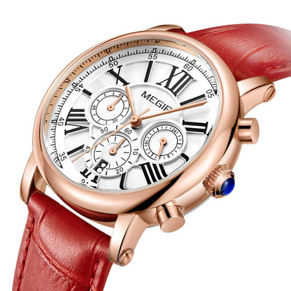 MEGIR Top Brand Quartz Watch for Women Leather Strap Ladies Casual Sport Wristwatch Luxury Waterproof Watches Clock 2058