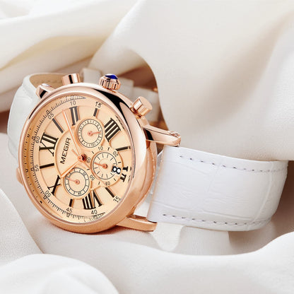 MEGIR Top Brand Quartz Watch for Women Leather Strap Ladies Casual Sport Wristwatch Luxury Waterproof Watches Clock 2058