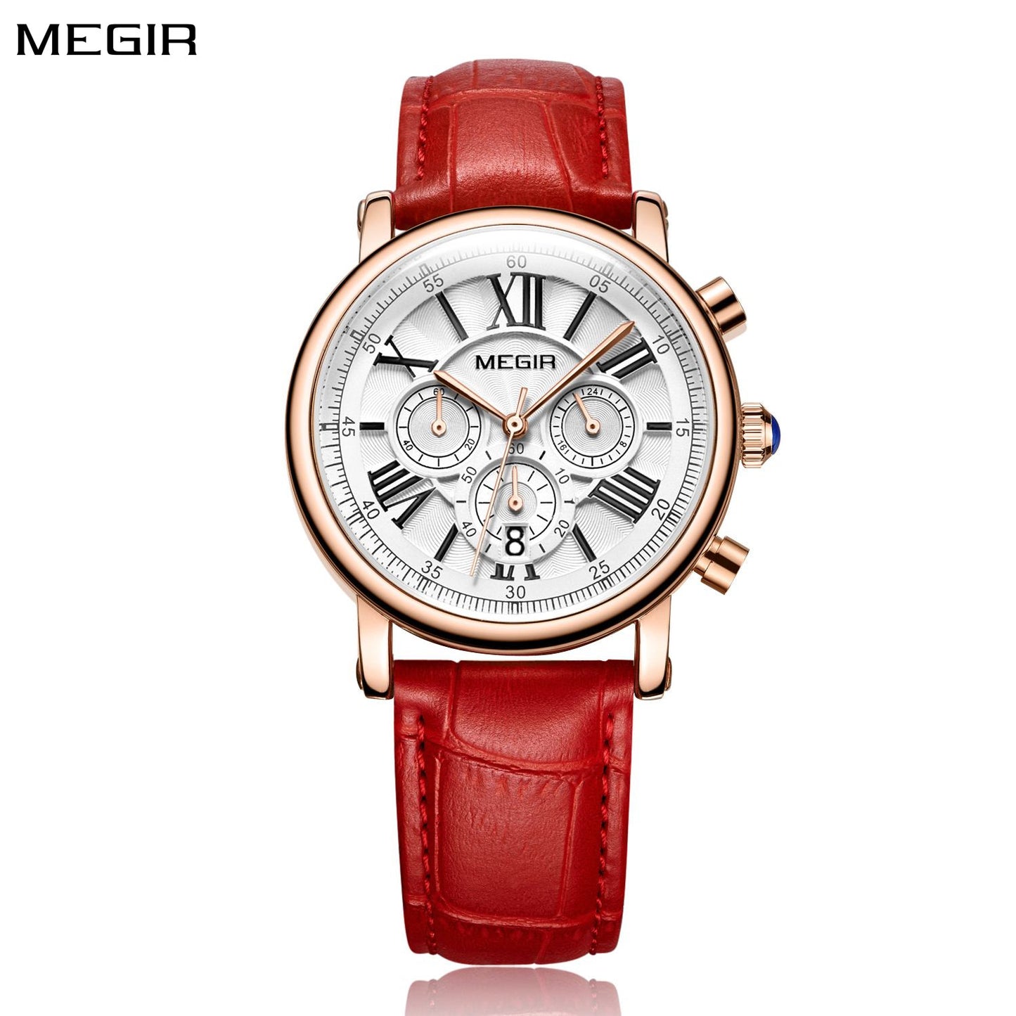 MEGIR Top Brand Quartz Watch for Women Leather Strap Ladies Casual Sport Wristwatch Luxury Waterproof Watches Clock 2058