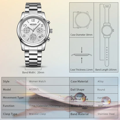 MEGIR Luxury Elegant Women Watch Stainless Steel Ladies Quartz Wristwatch Fashion Female Watches Casual Femme Relogio 2057