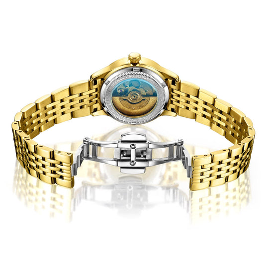 MEGIR Fashion Business Casual Watch for Women Sapphire Automatic Mechanical Wrist Watch Ladies Stainless Steel Female Date Clock