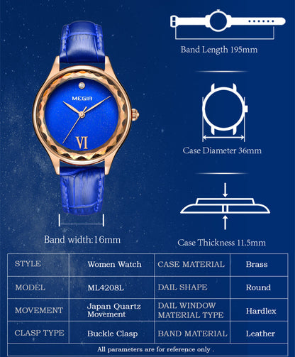 MEGIR Fashion Watch for Women Luxury Leather Casual Simple Quartz Wristwatch Waterproof Ladies Dress Clock Relogio Feminino