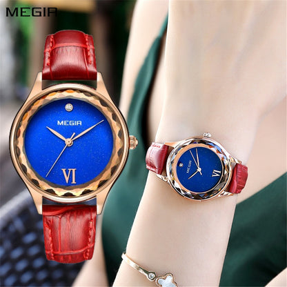 MEGIR Fashion Watch for Women Luxury Leather Casual Simple Quartz Wristwatch Waterproof Ladies Dress Clock Relogio Feminino