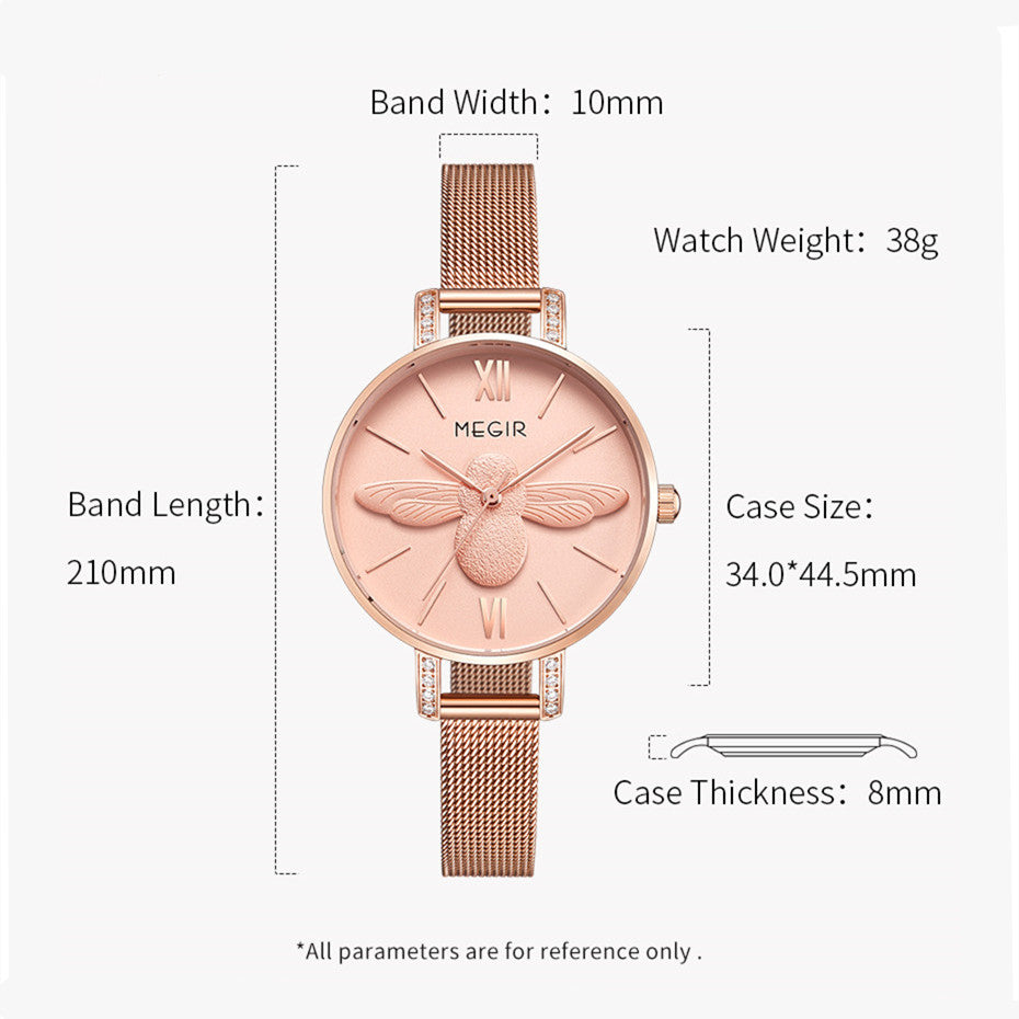 MEGIR Fashion Women Watches Top Brand Luxury Quartz Wristwatch Ladies Rose Gold Mesh Belt Business Casual Watch Reloj Mujer 7009