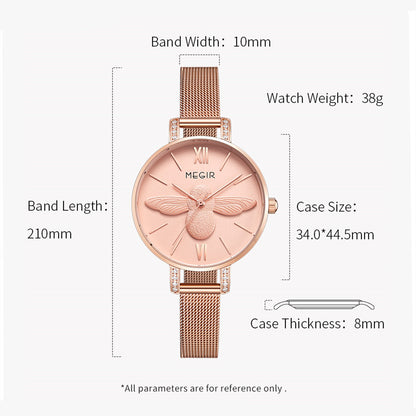MEGIR Fashion Women Watches Top Brand Luxury Quartz Wristwatch Ladies Rose Gold Mesh Belt Business Casual Watch Reloj Mujer 7009