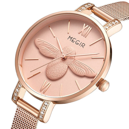 MEGIR Fashion Women Watches Top Brand Luxury Quartz Wristwatch Ladies Rose Gold Mesh Belt Business Casual Watch Reloj Mujer 7009
